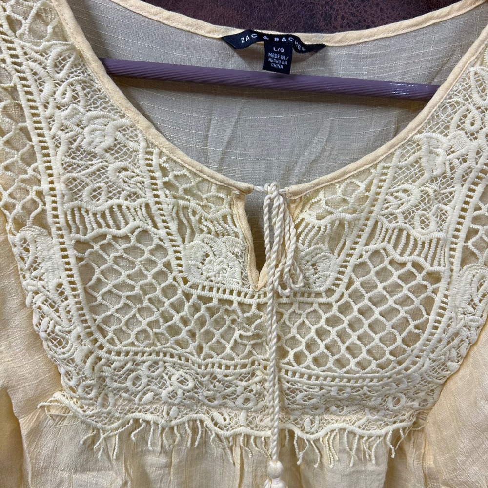 Zac & Rachel Yellow Lace-Yoke Boho Blouse - Picture 4 of 8